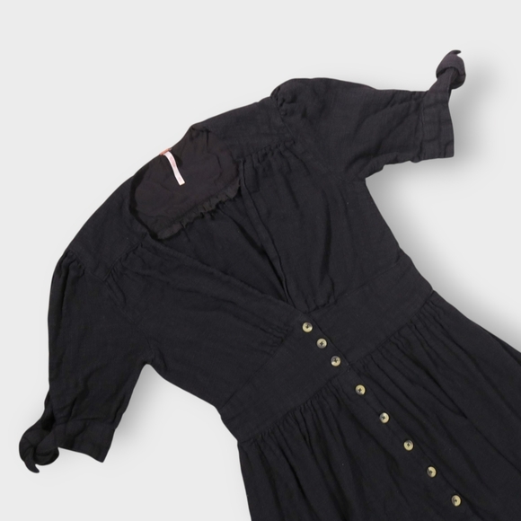 Free People Love Of My Life Dress Women's Size Small Black Midi Tie Button - Picture 5 of 9